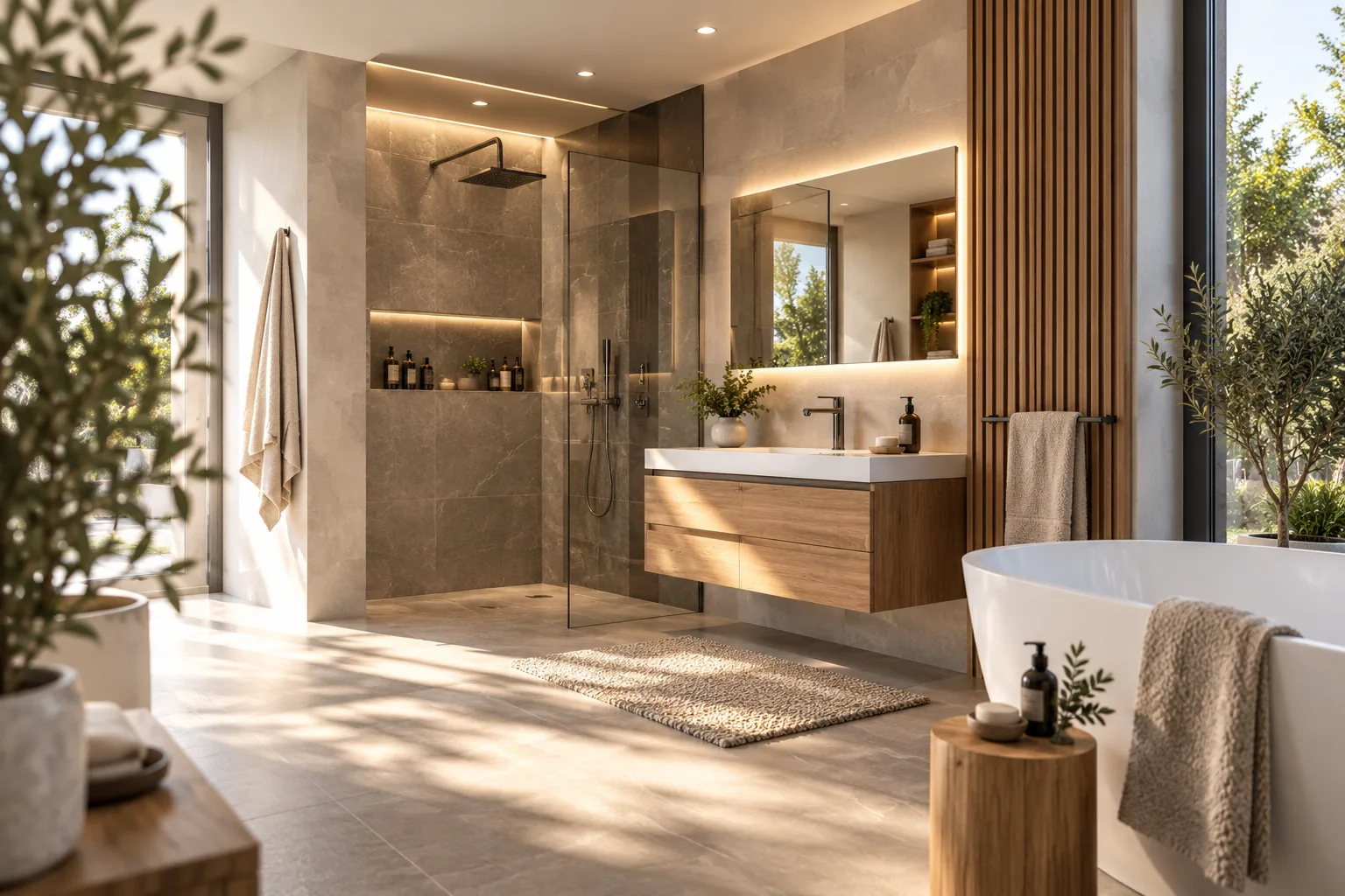 Hochwertig gestaltetes Badezimmer